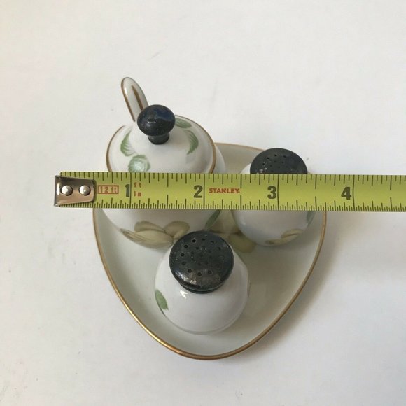 Vintage Thomas Germany bone china mustard salt pepper dish spoon yellow rose - Picture 7 of 9